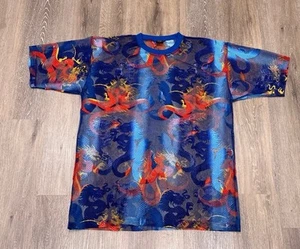 Vintage Shirt Mens XXL 90s Y2K Blue Mesh Dragon Asian Club Rave Party - Bild 1 von 10
