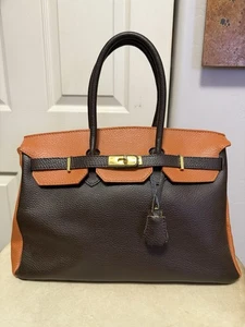 Vera Pelle Italia Naranja Marrón Cuero Grande Bolso de Mano Shopper Bolso Cartera - Imagen 1 de 9