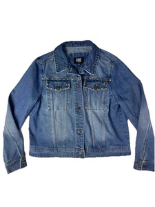 FRYE Studded Western Boho Blue Jean Cotton Cargo Denim Jacket Sz M - Picture 1 of 10
