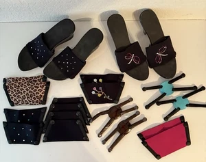 2 Pair Onesole Blk Shoes, Wedge & High Heel w/10 Pairs Snap-on Toppers, Size 7 - Picture 1 of 10