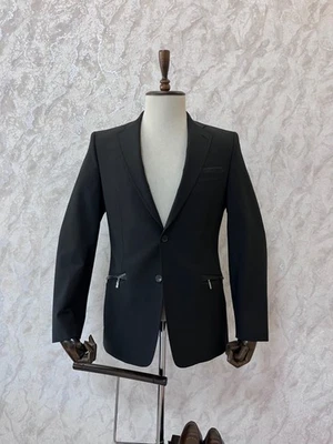 Rare Versace Mens 2 Button Blazer Sport Coat Jacket Black Leather Pockets Sz 50 - Image 1 of 4