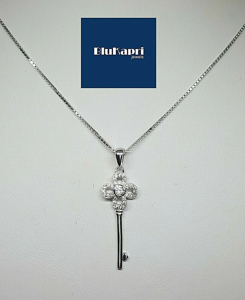 Ciondolo chiave in Argento 925 con zirconi +collanina - Immagine 1 di 4