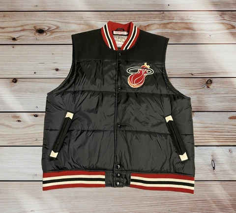 Miami Heat Puffer Vest Jacket Mitchell & Ness Hardwood Classic NBA Mens Size XXL Cover