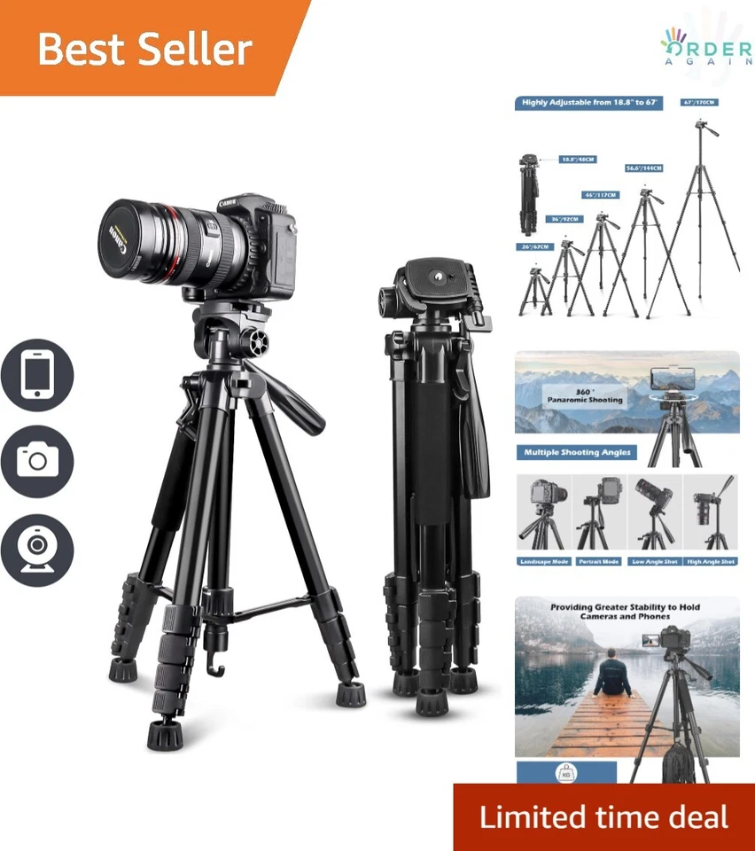 Ubeesize 67” Camera Tripod With Wireless Remote Phone Holder and a Travel Bag
