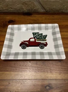 Bandeja de vacaciones roja camioneta Peace Love Joy Plate galletas navideñas - Imagen 1 de 10