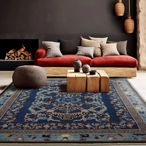 LoomBloom Multi Size Navy Hand Tufted Chinese Art Deco New Zealand Wool Area Rug - Picture 1 of 13