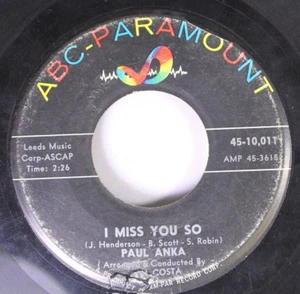 50'S/60'S 45 Paul Anka - I Miss You So / Late Last Night On Abc Paramount - Picture 1 of 2