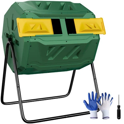 Outdoor Compost Tumbler Dual Rotating 43Gal Tumbling Composter Green Compost Bin - Image 1 of 4