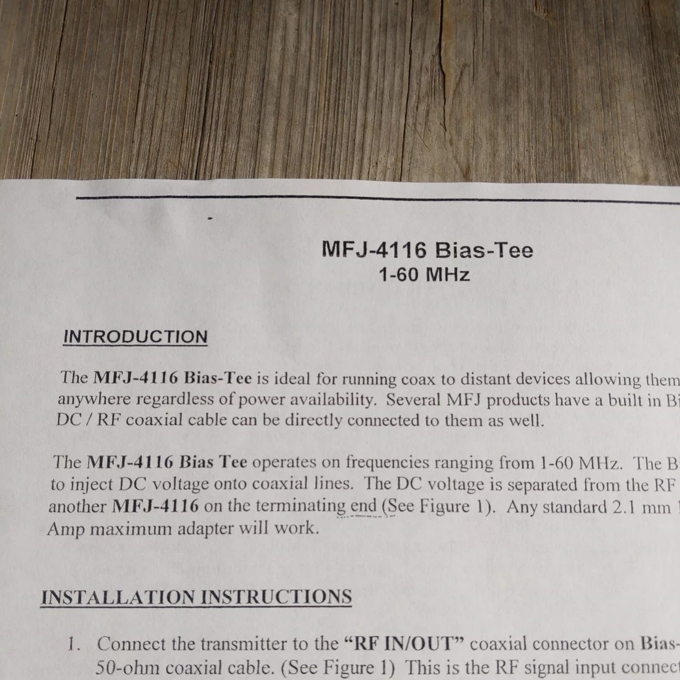 MFJ-4116 Bias Tee Installation Instructions - Image 1 of 1