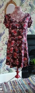 Vintage style burgundy pink & teal floral jersey skater dress size 18 New Look - Picture 1 of 6