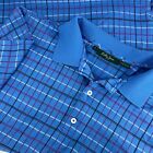 BOBBY JONES Mens Size L Polo Shirt Soft Cotton Blue Pink Plaid Golf Short Sleeve