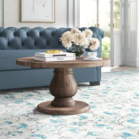 Round Coffee Table Living Room Elegant Rustic Vintage Accent Furniture Pedestal Cover