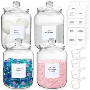4 Pack Glass Jars With Lids And Labels Glass Containers For Laundry Room Organiz - Picture 1 of 7