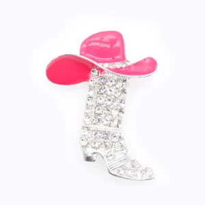 2pcs/lot Pink Enamel Western Cowboy Hat and Boots Rhinestone Brooches Pins Women - Picture 1 of 4