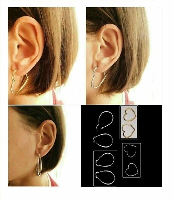 Orecchini GRANDI Cuori in Argento da 925 Fashion PL Oro Pendenti donna di Cerchi - Immagine 1 di 4