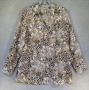 Chico's Top Women's Size 1 (Small) Brown Leopard Print V Neck Button Front - Picture 1 of 15