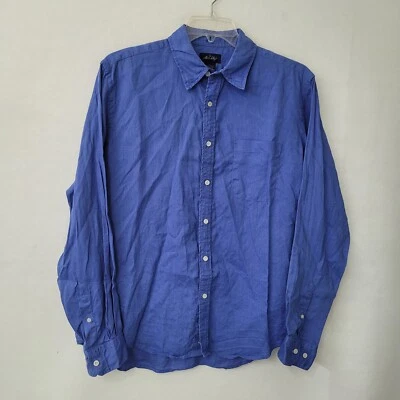 Allen Solly Shirt Mens L Blue Linen Long Sleeve Pocket Washable Casual Office - Image 1 of 4
