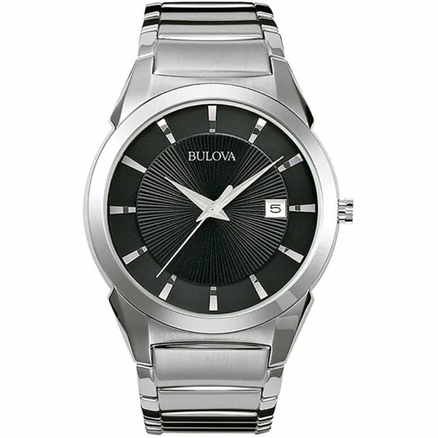 Bulova 96B149 Men's Quartz Stainless Steel Watch - Black Dial
