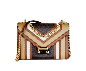 MICHAEL KORS WHITNEY MEDIUM FLAP SHOULDER CHAIN CROSSBODY BAG MK BROWN MULTI - Picture 1 of 12