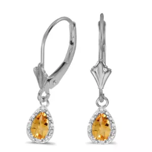 10k White Gold Pear Citrine And Diamond Leverback Earrings - Picture 1 of 3