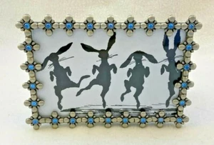 Sixtrees Silver Tone Blue Glass Daisy Picture Frame 4 x 6 Cottage Core - Picture 1 of 4