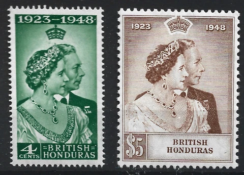 BRITISH HONDURAS GVI 1948 Silver Wedding Set of 2, Sg 164-5, LM/M. {AV3125-15} Cover