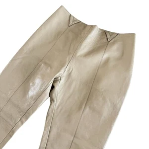 Armani Collezioni Women's Calf Leather Pants Size 8 Beige - Picture 1 of 12