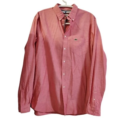 Camisa Lacoste Para Hombre Roja Manga Larga Cuello Abotonado Mediana Foto 1 de 4
