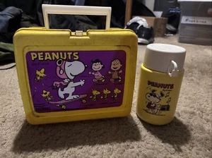 Peanuts Snoopy Lunch Box No Thermos Yellow Skateboarding with Woodstock Vintage - Picture 1 of 5