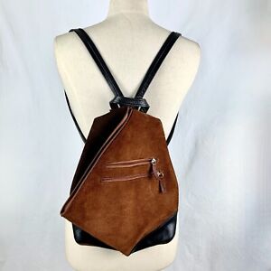 ArtistMade Purse Backpack Adjustable Asymmetric Black Brown Suede Excellent Gift
