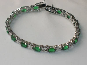 JUGENDSTIL Silber ARMBAND 15 x ovaler grüner TURMALIN SUPER HANDARBEIT - Bild 1 von 4