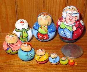 Christmas Santa Matryoshka Russian Tiny Nesting 10 Dolls Father Latisheva signed - Picture 1 of 11