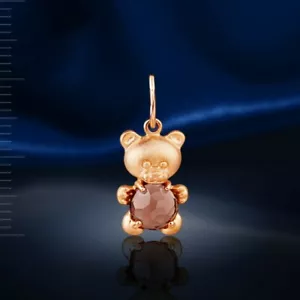 Colgante oro rosa oro rojo 585 oso de peluche oso cuarzo ahumado nuevo - Imagen 1 de 2