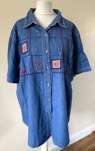 Ladies Denim Shirt Size 18 Embroidered Flowers - Bild 1 von 4
