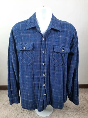Vintage Blue Check Plaid Flannel Button Shirt Men's Sz Large L4S Thermal Lined - Image 1 of 4