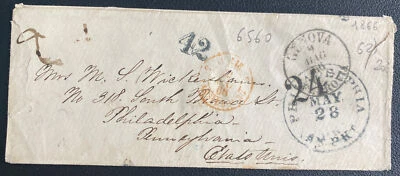 1866 Genova Italy Vintage cover To Philadelphia PA Usa - Image 1 of 2