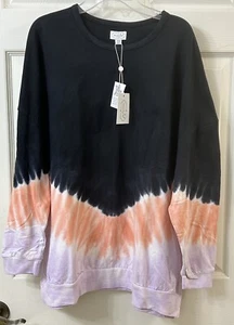 NWT Mud Pie Long Sleeve Iris Tie Dye Sweatshirt Sz S/M Navy/Peach/Lilac Oversize - Picture 1 of 18