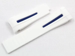 Silicone White Stripe Blue 20/16mm Sporty Band Clasp Promo 50% - Picture 1 of 4