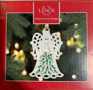 Lenox Angel Shaped Porcelain Holly Design Ornament - Bild 1 von 1