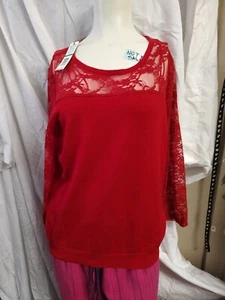 JOSEPH A RED LACE SWEATER TOP SIZE L NWT - Picture 1 of 11