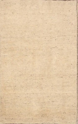 Ivory Solid Gabbeh Oriental Area Rug Wool Hand-Knotted Modern Carpet 3'x4' - Image 1 of 4