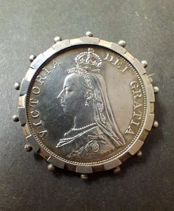 1887 Queen Victoria Double Florin Silver Coin Brooch - Picture 1 of 6
