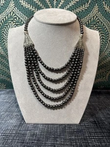 5 Strand Hematite Berber Style Necklace Preloved - Picture 1 of 10