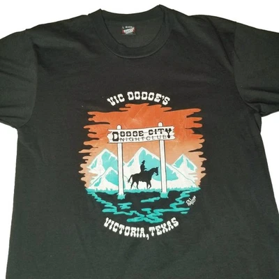 Vintage 80s Dodge City Nightclub Bar Victoria Texas T Shirt Screen Stars Large - Image 1 of 4