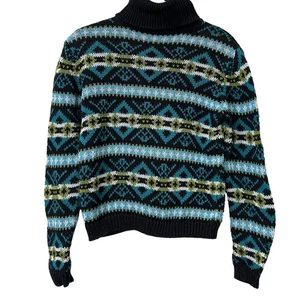 B Moss Vintage Damen Gr. Medium schwarz & blau Fair Isle Rollkragen Pullover Nordic Ski - Bild 1 von 4