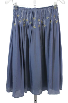 Chloe Girls Floral Embroidered Silk Blend Midi Skirt Blue Size 14 - Image 1 of 4