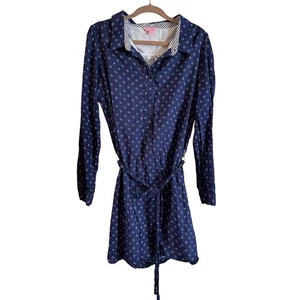 Abito camicia Lilly Pulitzer Davie blu navy bianco stampa bottoni cravatta vita taglia 16 - Foto 1 di 6