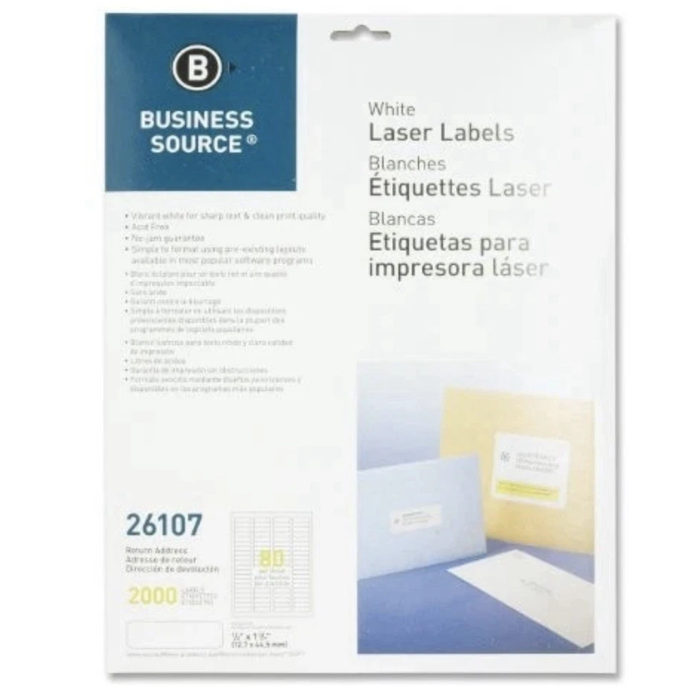 Business Source 26107 White Laser Labels - Return Address  1/2"x1-3/4" (2000/PK) - Image 1 of 2