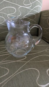 Glass Bar Pitcher KOOL-AID Style Ice Lip Cocktails Lemonade Tea Large Clear VTG - Picture 1 of 5