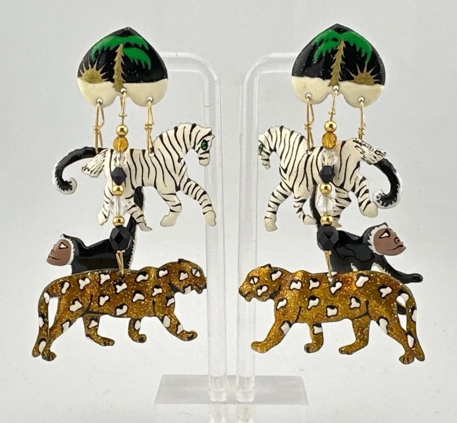 Lunch at the Ritz Carte Du Jour African Animal Gold Silver Pierced Earrings - Image 1 of 4